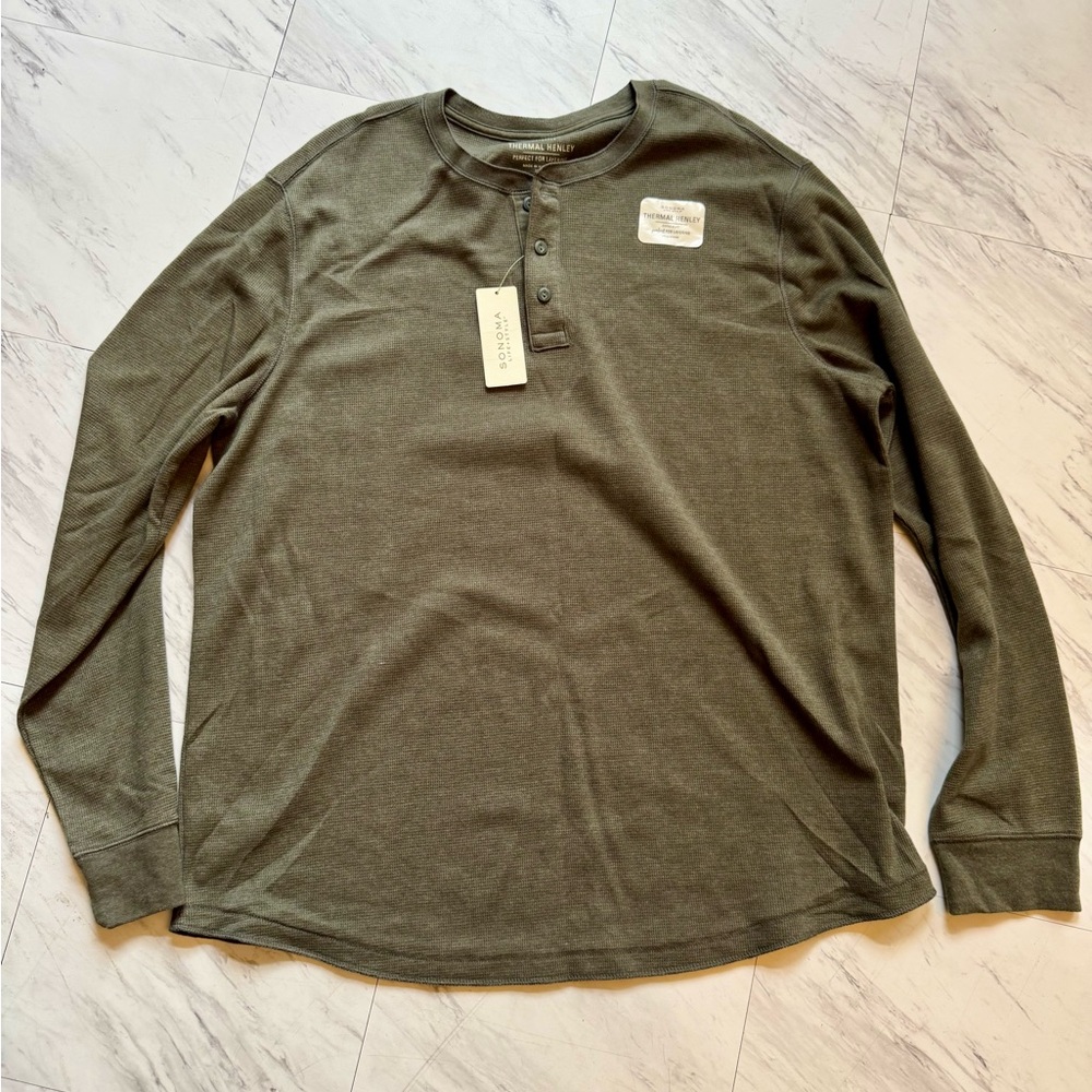Sonoma Men's Dark Green Long Sleeve Henley
